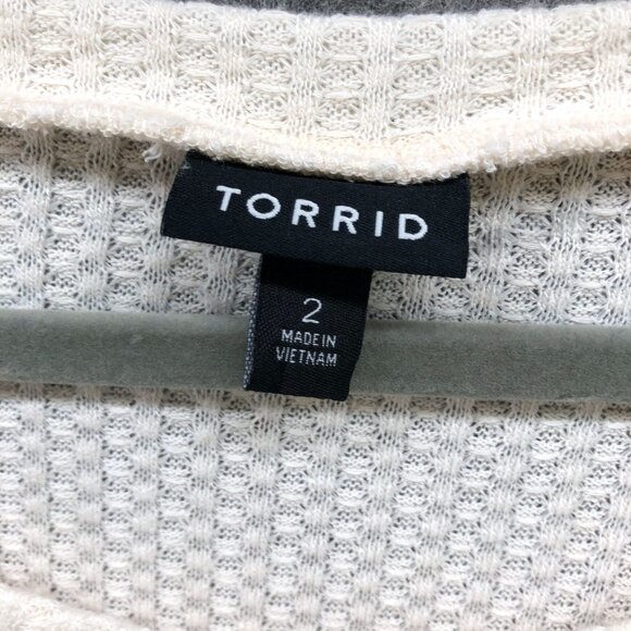 Torrid Waffle Long Sleeve Top Womens 2X Ivory Lace Balloon Sleeve Crewneck - Picture 5 of 9